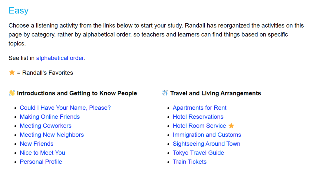 Randall's ESL Cyber Listening Labのコンテンツ